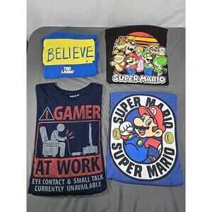 Gaming Themed T-shirts men’s size XXL Gamer At Work, Super Mario, Ted Lasso